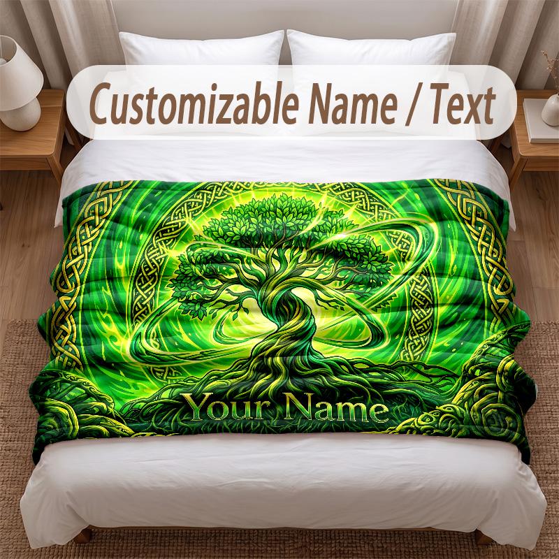 Tree of Life Theme Soft Blanket Personalized Custom Name Text Print Warm Blanket Home Sofa Bedroom Decor