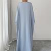 Elegant V-Neck Satin French Dress with Batwing Sleeves and Waist-Cinching Design