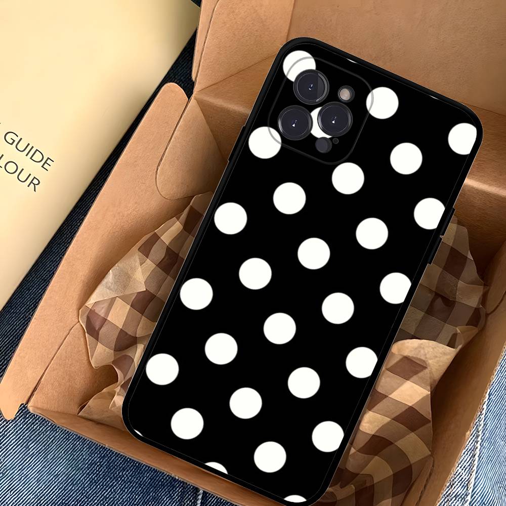 Simple Black White Polka Dot Fit For iPhone 16 15 Promax Phone Case iPhone 14 11 12 High End 13 Pro Silicone