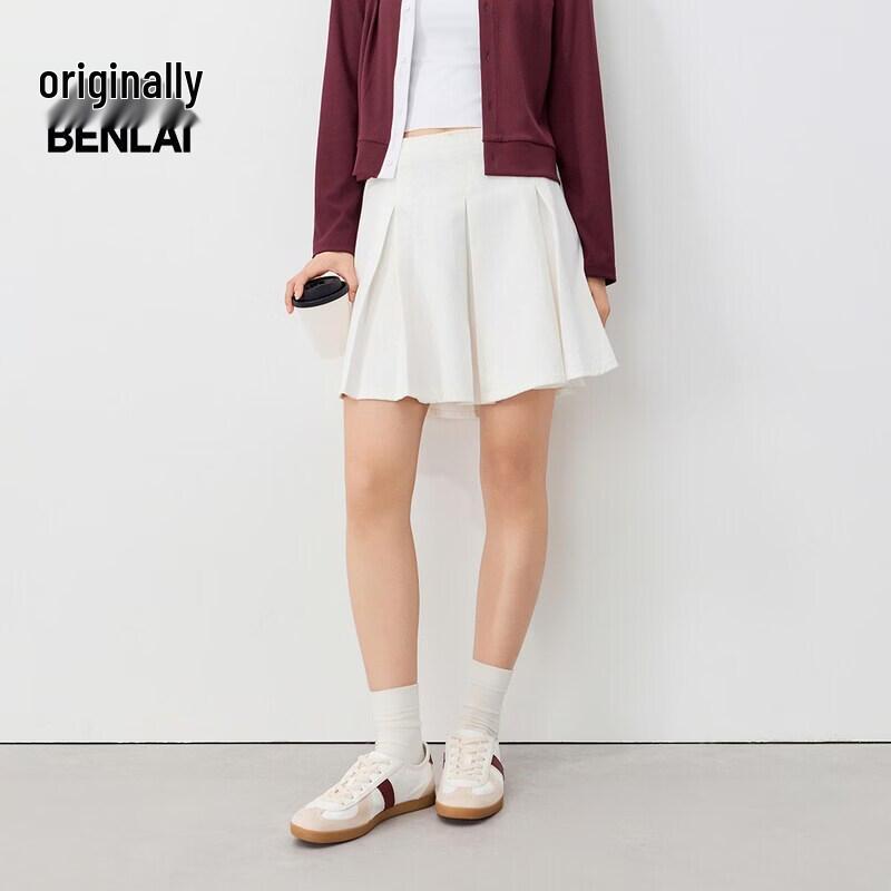 BENLAI Women s Off-White Pleated Denim Skirt M (Waist 28) грязно-белый