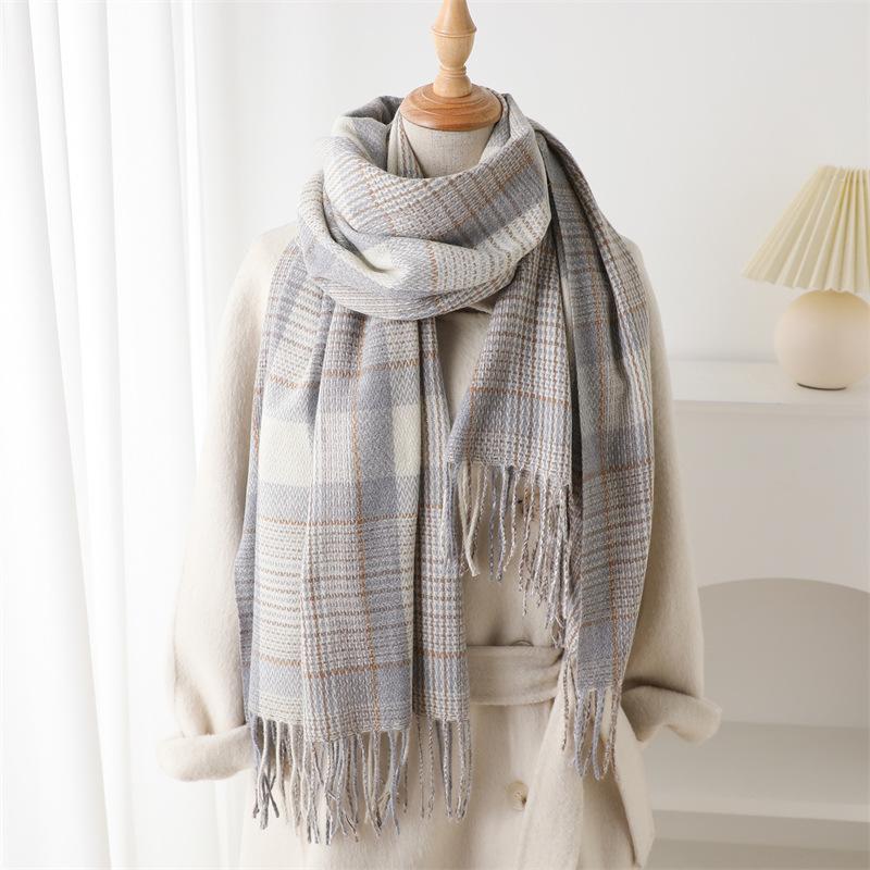 Imitation Cashmere Literary Plaid Warm Shawl Scarf Autumn And Winter Fashion Atmosphere Couple Versatile Fringed Scarf