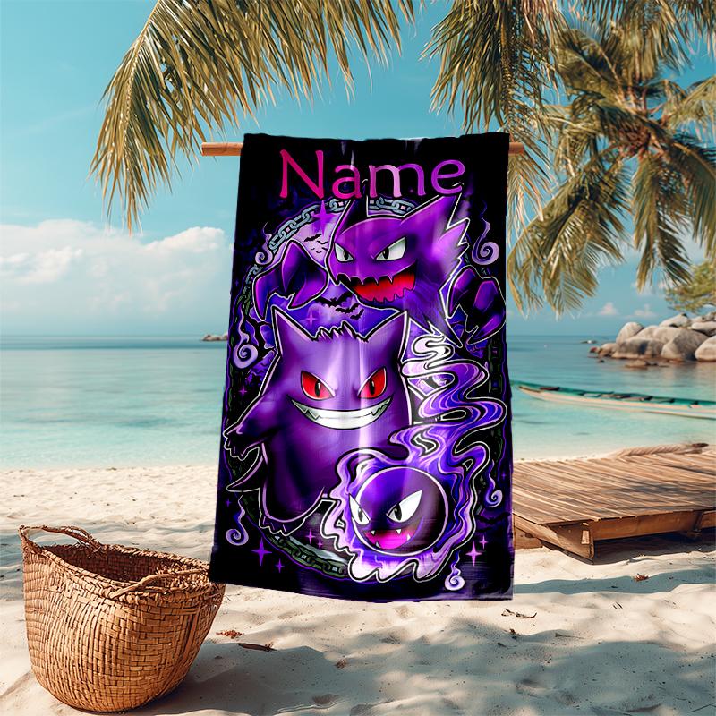 Personalized customized proof beach towel with Pokémon Gengar pattern - soft, absorbent,quick-drying,perfect swimming,camping&bathing