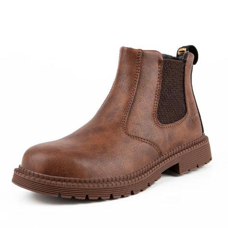 

Модные водонепроницаемые защитные рабочие ботинки мужские челси стальные кожаные ботинки мужская обувь неразрушимые строительные защитные ботинки H546 48 коричневый