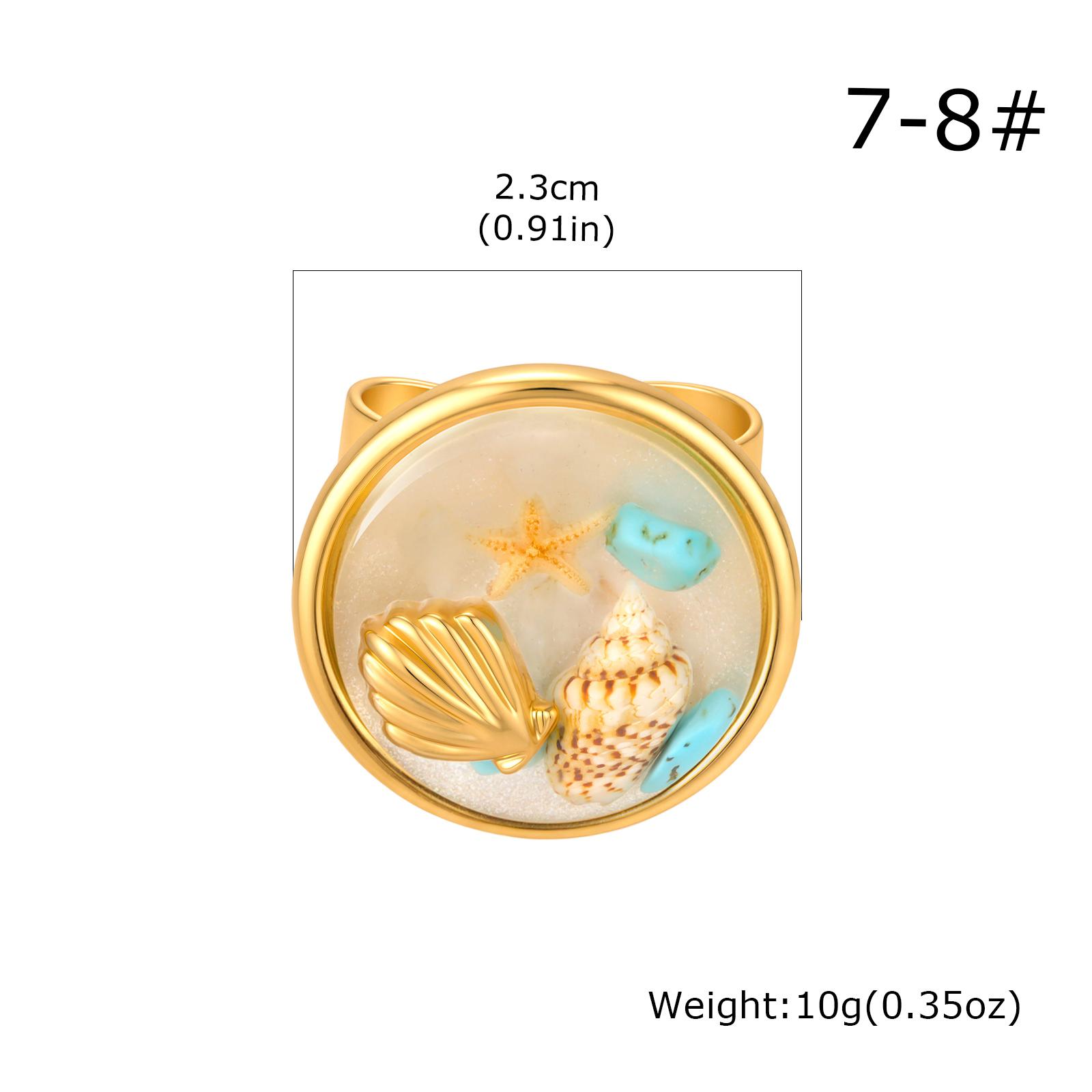 

Fashion Conch Starfish Shell Inlay Stainless Steel Open Ring for Women, 18K Gold Plated Ocean Style Summer Finger Jewelry
