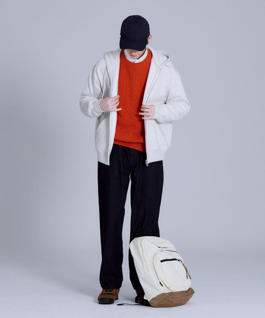 Basic House Uni Basic Brushed Terry Hooded Zip-Up Jumper Oatmeal Lajp7101