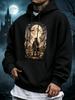 Unisex Hoodie, Halloween, Western Cowboy Graveyard Moonlight Print, Pullover Sweatshirt, Gothic Horror Style, Autumn Winter Outdoor Wear, Front Graphi