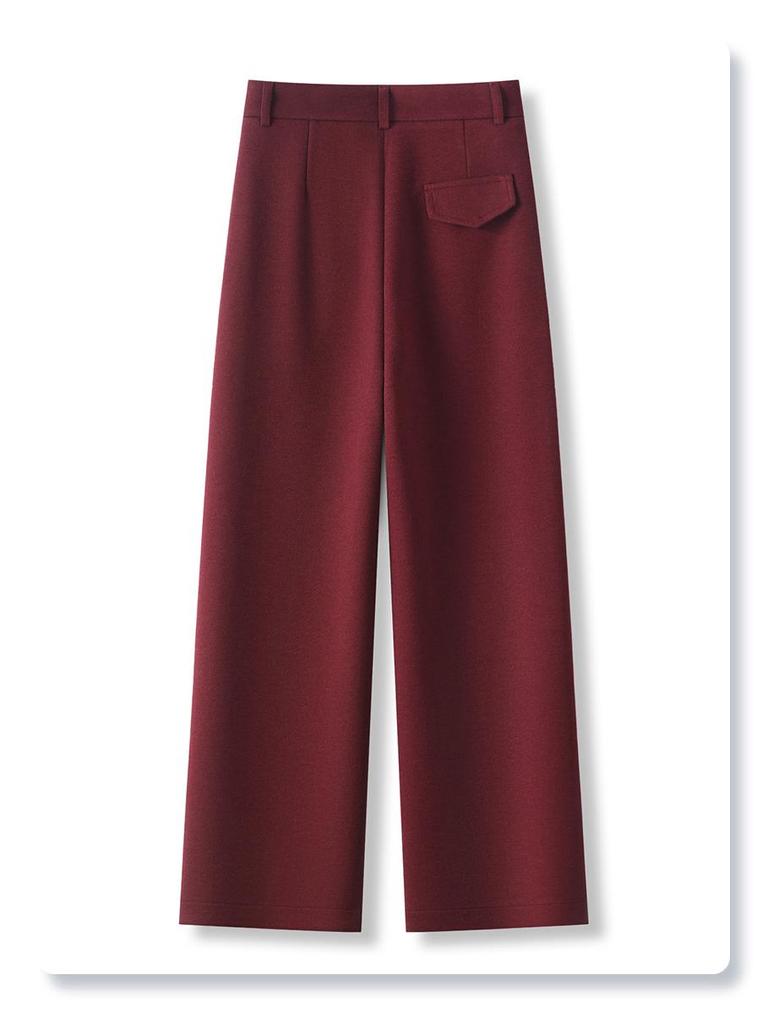 Women's 2024 Khaki Wool-Blend High Waist Straight Leg Cropped Pants for Autumn/Winter