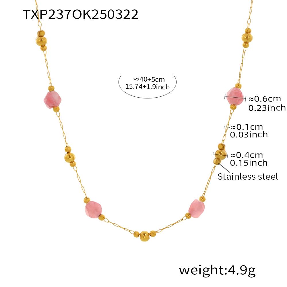 Bohemian 316 Stainless Steel Gold-Plated Ball Beaded Necklace Pink Green Natural Stone Chain Bracelet Set Women's Summer Zircon