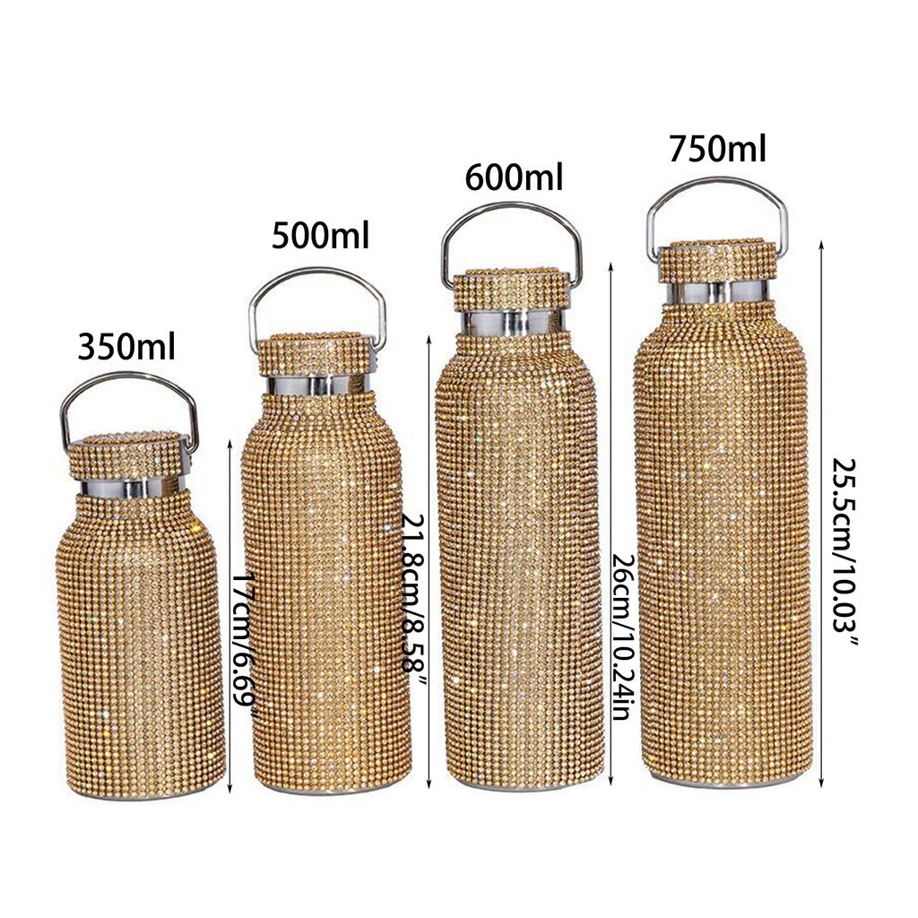 Botella de Agua de Diamante Rhinestone Bling Termo Glitter Botellas Acero Inoxidable Botella de Agua Aislada Regalo