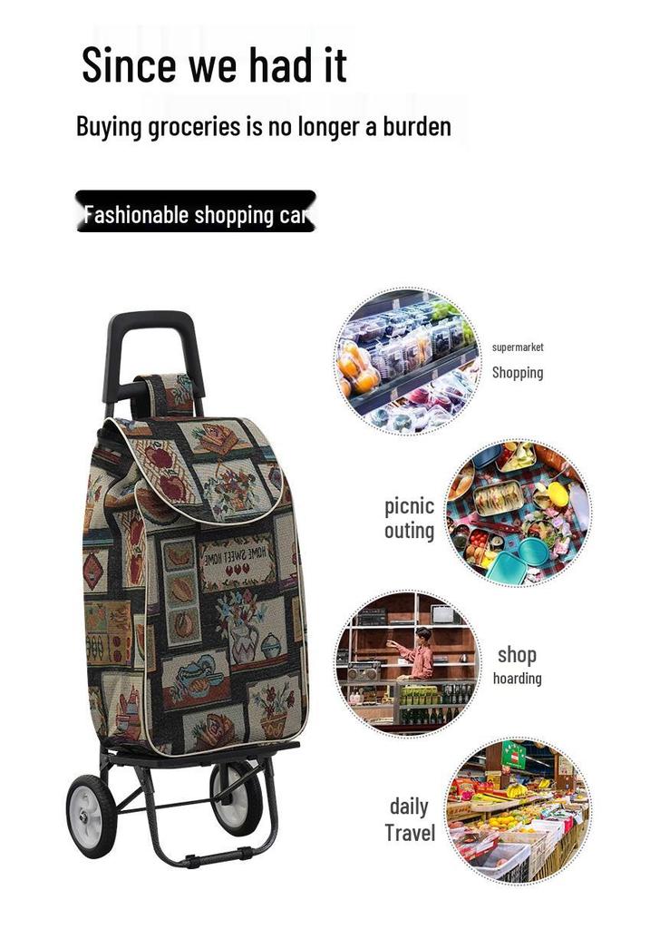 Foldable Ethnic-Style Shopping Cart for Groceries and Luggage