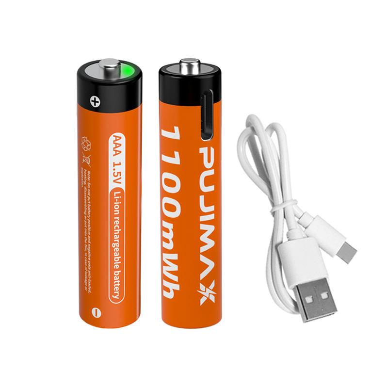 PUJIMAX AAA Rechargeable Battery 1.5V 1100mWh Li-ion Type-C Charging 2Pcs