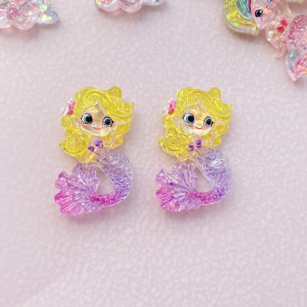 10 PCS Shiny Colorful Cartoon Mermaid Princess Girl Resin Scrapbook DIY Jewelry Hairpin Headrope Decoration Crafts