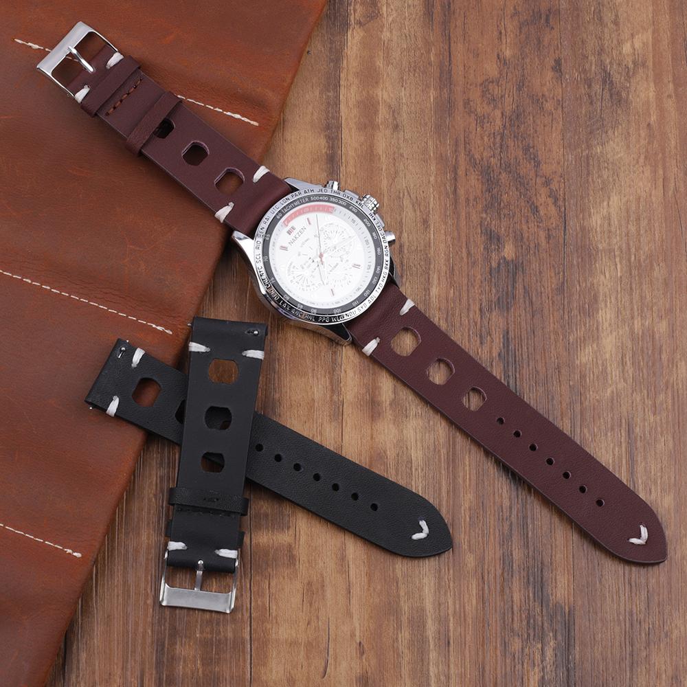 Vintage Leder Uhrenarmband 18mm 20mm 22mm 24mm Atmungsaktives Loch Handgenähtes Armband für Herren Damen Ersatz Handgelenkband