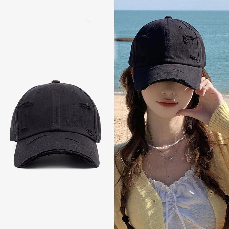 Men's and Women's New Spring and Summer Hip-hop Versatile Soft Top Curved Eave Retro Personality Distressed Hole Duckbill Hat