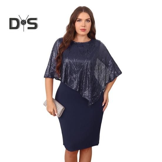 

Женское платье-накидка без рукавов с накладными пайетками, облегающее платье-карандаш с пайетками большого размера, женское вечернее платье миди XXXXXL темно-синий