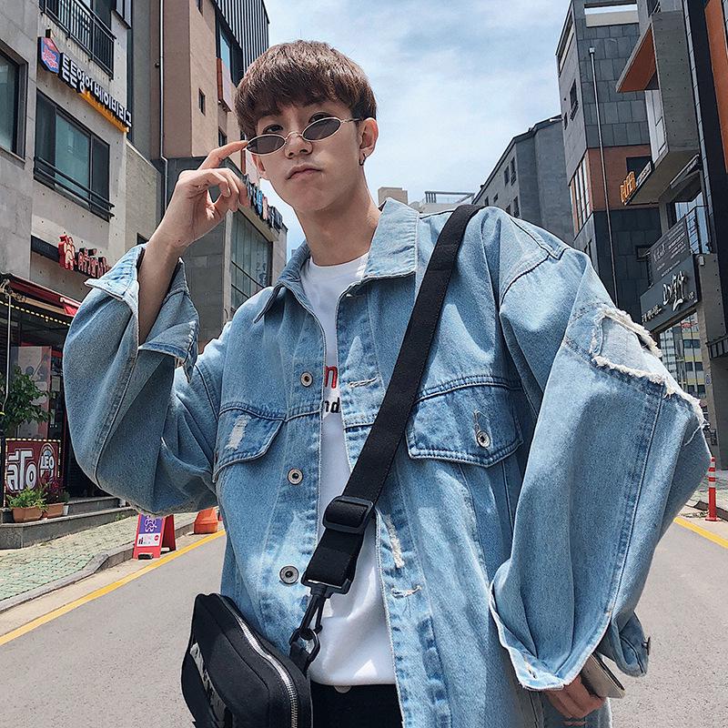 

Men s Korean Style Loose Ripped Denim Jacket - Spring, Summer, Autumn Trendy Student Outerwear M