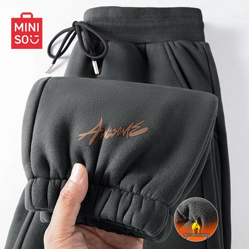 

MINISO Men s American Style Fleece-Lined Cuffed Sweatpants XL (Height 180cm)