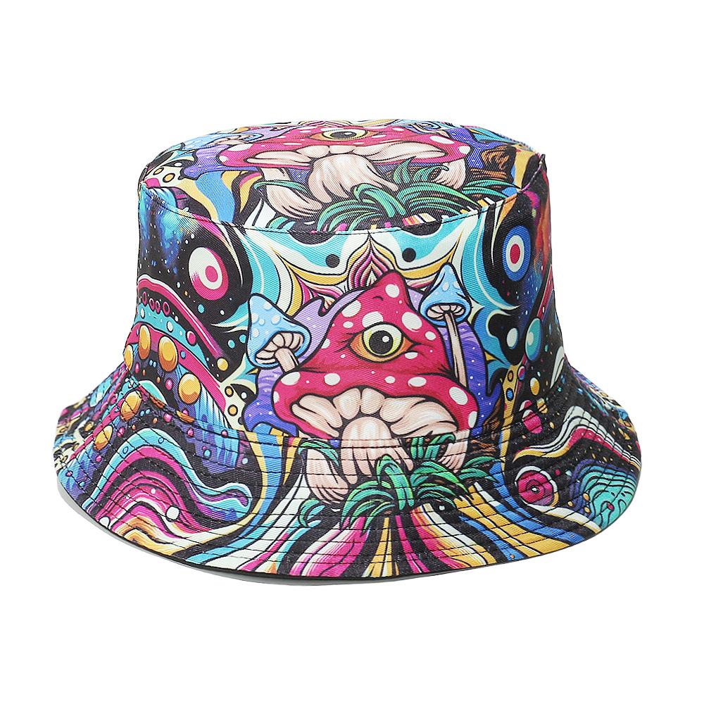 Spring and summer new sun hat personalized cartoon mushroom printed bucket hat men's and women's pot hat