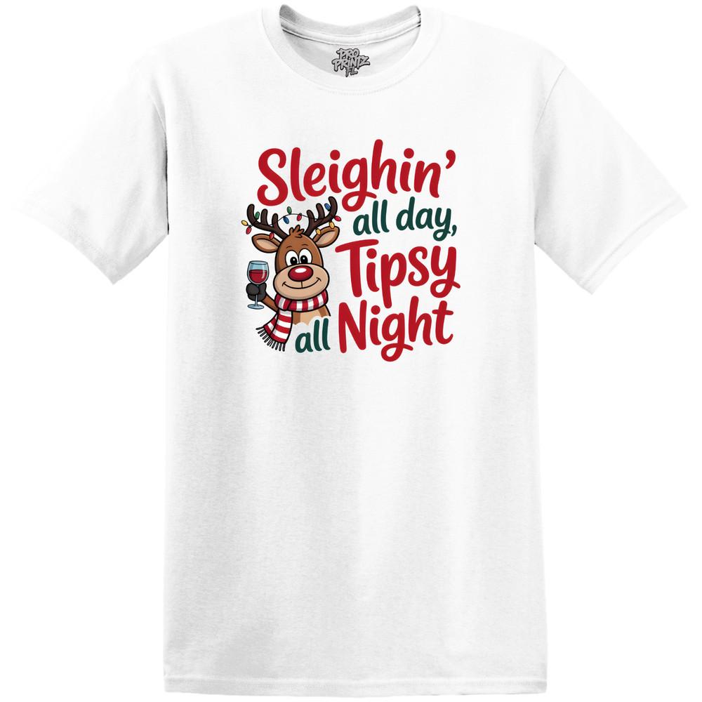 Christmas T-Shirt Sleighin All Day Tipsy All Night 4XL