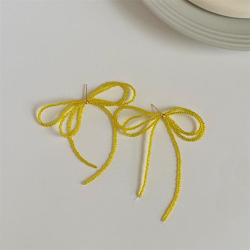 Gentle Temperament Beaded Bow Tassel Earrings - 925 Silver, Niche Design, Light Luxury, 2026 New Style