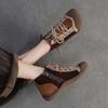 Johnature Mixed Color Genuine Leather Lightweight Comfortable Ankle Boots Retro Versatile Warm Women's Shoes