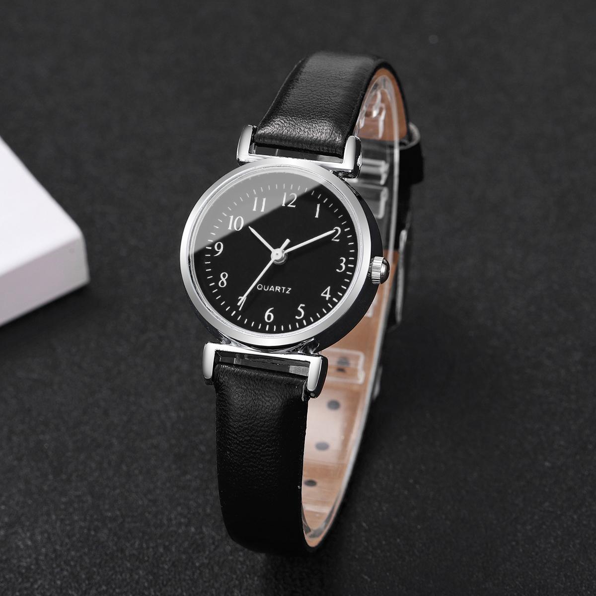 

Женские часы Простой кожаный ремешок Аналоговые кварцевые наручные часы для дам Часы чёрный