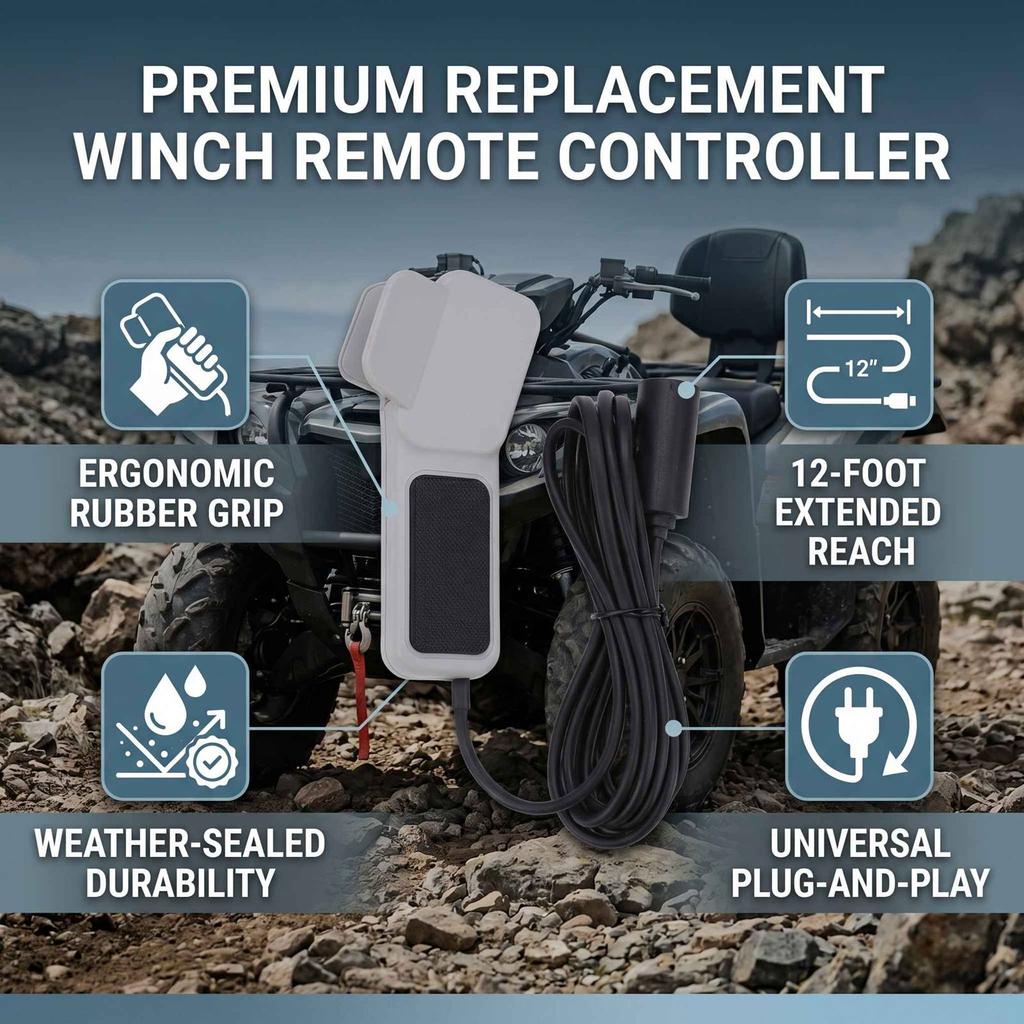 Handheld Winch Remote Controller with Rubber Grip Replacement for WARN ATV Side X Side Winches 64849