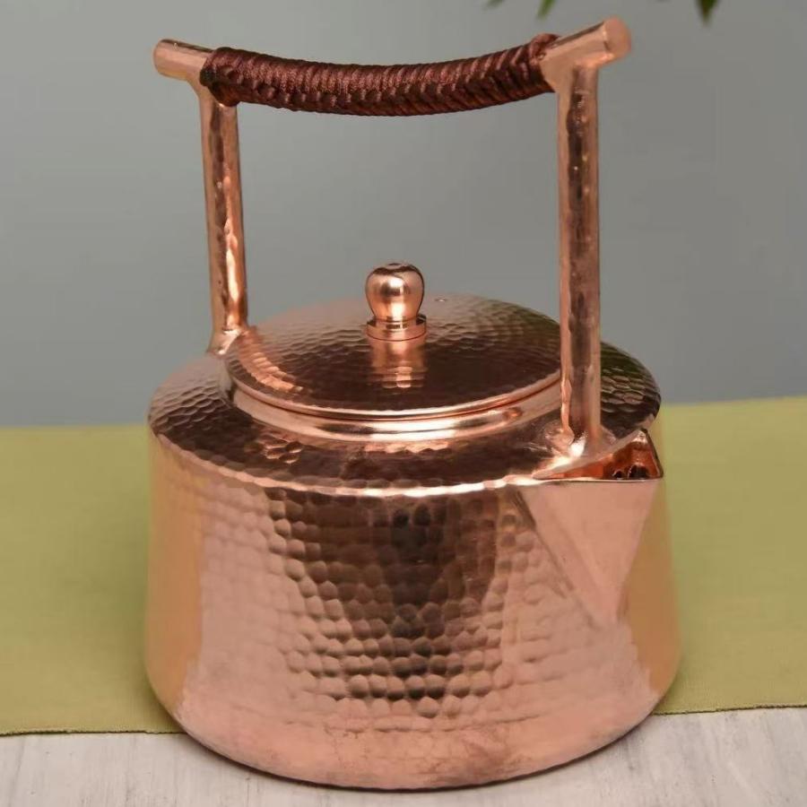 Vintage měděný kávovar, Ručně kovaný s texturou tkaní, S víkem, Ruční, 1,2 l konvice, Zesílený žáruvzdorný filtrační konvice na čaj