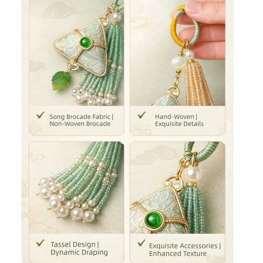 Chinese Style Dragon Boat Festival Pendant with Tassel Traditional Zongzi Doll Pendant Triangular Backpack Pendant