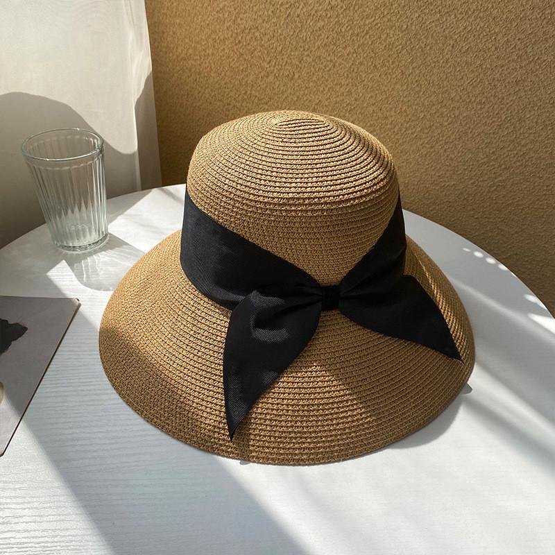 Модная ретро-текстура, круглая тулья, широкие поля, солнцезащитная шляпа для женщин, на лето чёрный