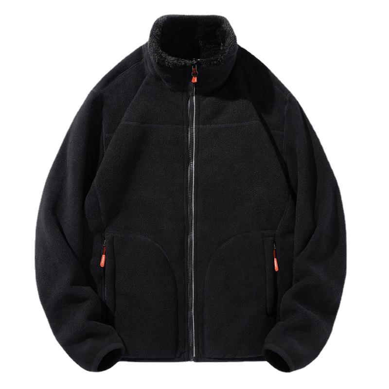 Winter Fleece Jacket Men Casual Solid Color Warm Coat Fluffy Coral Velvet Jacket Harajuku Beige Green