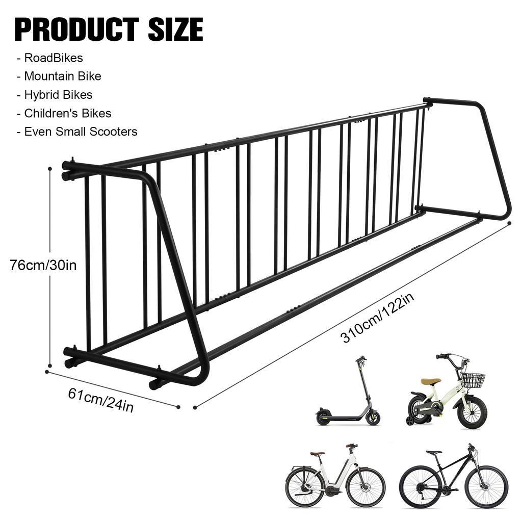 Grid Bike Stand Dual Sided Fits 12-29in Tires Outdoor Bicycle Parking Rack for 10 Holders for Garage Retail School Backyard Shop