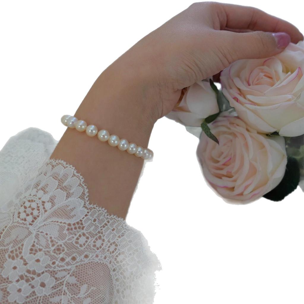 2025 New 6-7mm Near Round Freshwater Pearl Bracelet with 18k Gold-Plated Copper - Light Luxury, Simple & Versatile Style