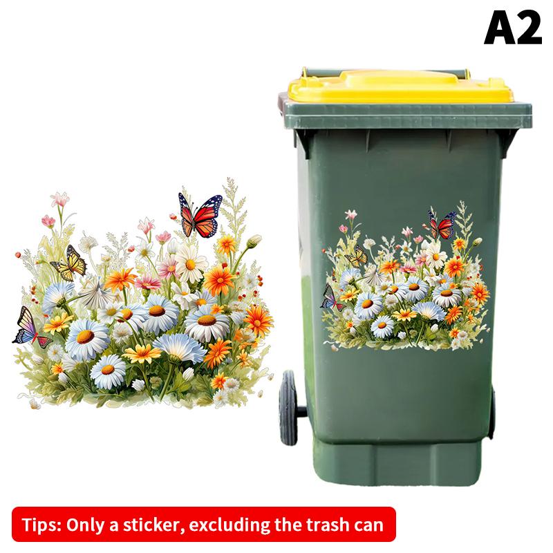 Sunflower Trash Can Stickers Floral Wheel Trash Can Stickers Self-Adhesive Waterproof Pvc Decals For Walls Bathroom Home Decor