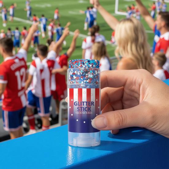 16G Hair Face Body Glitter Stick for Independence Day, Fourth of July Patriotic Red White Blue Glitter Stick, Makeup Accessory