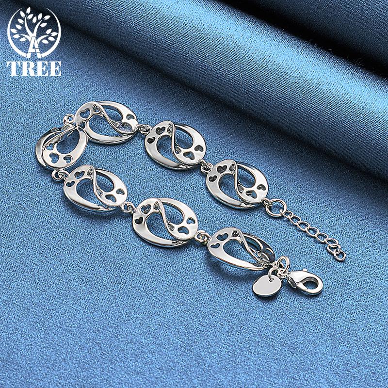 925 Sterling Silver Love Heart Chain Bracelet Jewelry