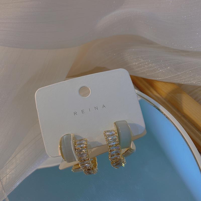 New Luxury Opal Women's Hoop Earrings 2023 Trend Fashion Charm Earring Zircon Party Girls Temperament Accessories