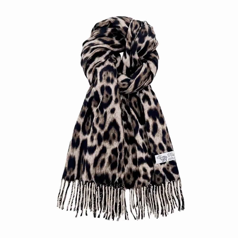 Fleece Leopard Print Scarf Thick Scarves Retro Winter Shawl Wrap  Daily Commute