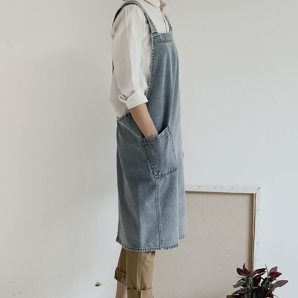 Elegant Kitchen Cooking Apron Oil-Proof Artist Flower Shop Apron Ladies Denim Apron  Restaurant Use