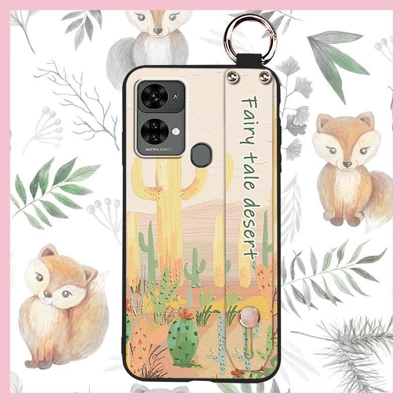 Oil Painting Phone Holder Phone Case For Oukitel C33 Back Cover Anti-dust Protective Anti-knock Lanyard Silicone Flower