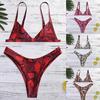 Women Snake Skin High Cut V Neck Two Pieces Bikini Swimwear Swimsuit Beachwear