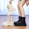 Women's Leather Waterproof Thick Sole Winter Warm Fur One Snow Boots Padded Lined Ankle Boots Non-slip Hiking Casual Sports Cotton Boots Martin Boots