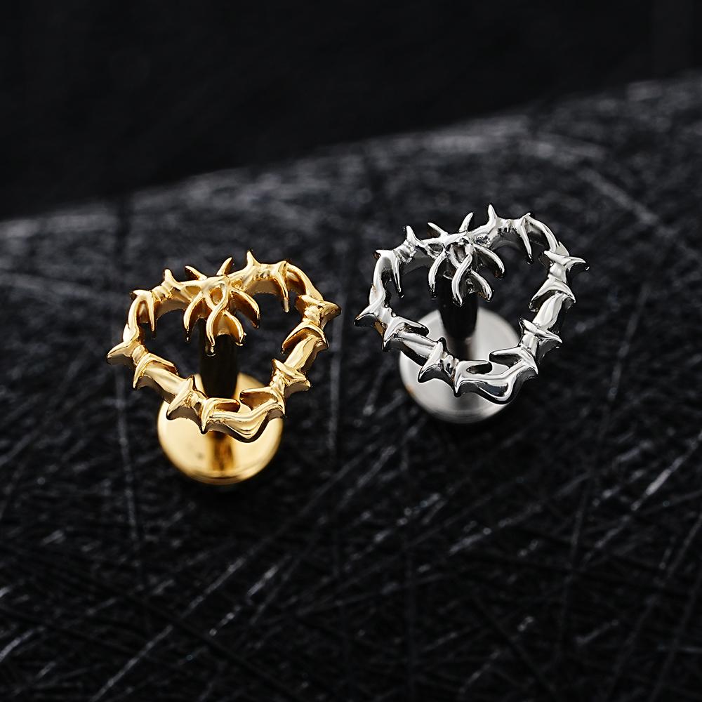 Right Grand ASTM F136 Titanium 16G Tiny Hollow Heart Flat Back Stud Gothic Cartilage Tragus Helix Stud Earring Labret Piercing