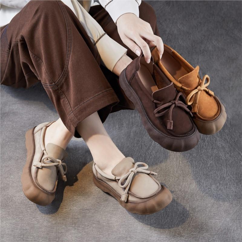 Fashion GKTINOO Genuine Leather Retro Lace Up Women's Shoes 2025 Autumn New Round Toe Soft Soled Slip-on Versatile Loafers