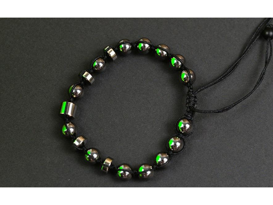 Ručně tkaný náramek z hematitu a černého žlučového kamene s korálky