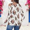 Women Plus Size White Asymmetric Cutout Neck Cold Shoulder Long Sleeve Floral Printed Fitted Top