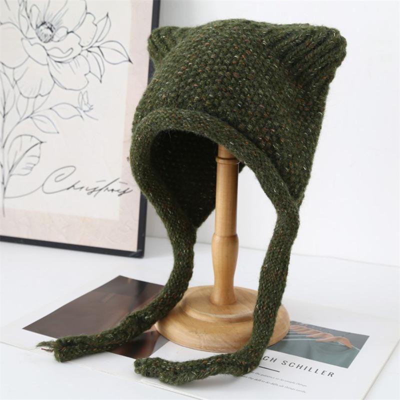 Winter new women's ear protectors headgear warm lace-up Lei Feng hat student solid color simple knitted hat