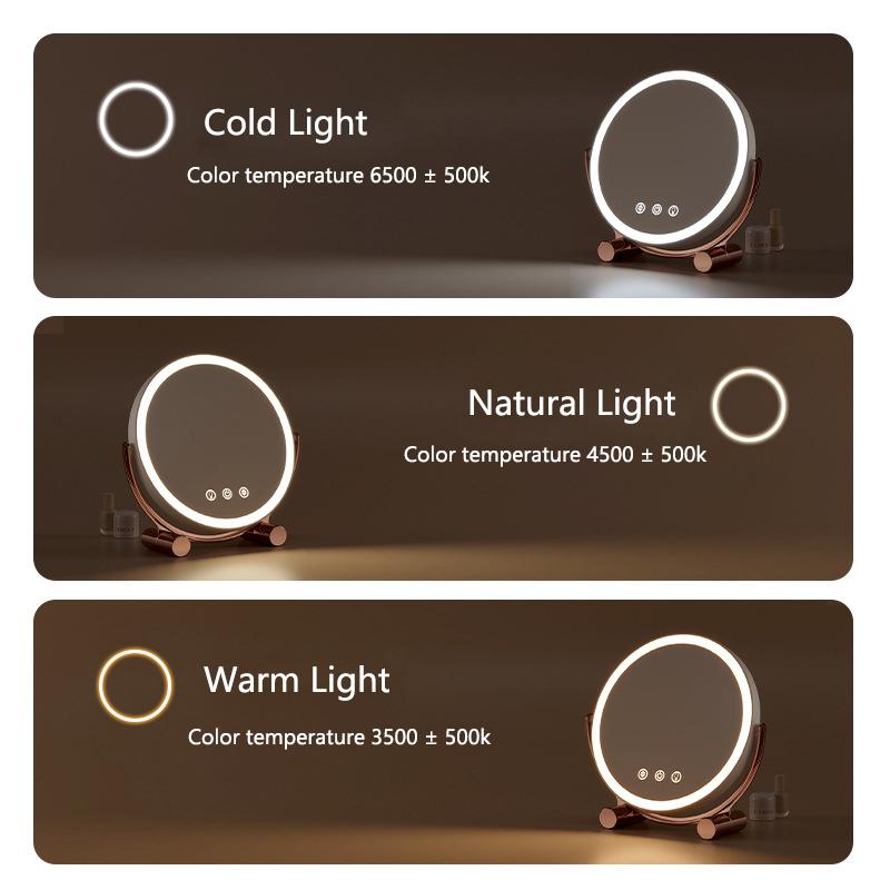 Desktop 3 Colors Dimmable LED Makeup Mirror Household Bedroom Vanity Mirror with Touch Screen Cosmetic Mirrors Type-c Charging