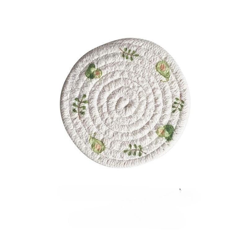Creative printing braided rope coaster round household dishes heat insulation pot mat