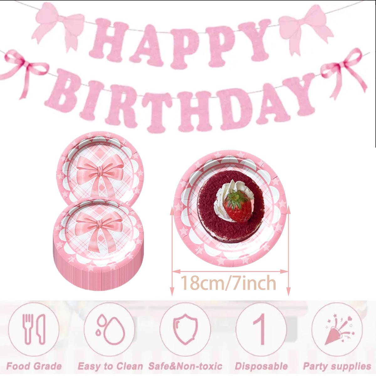 Pink Bow Birthday Party Supplies: Plates, Cups, Napkins & Banners